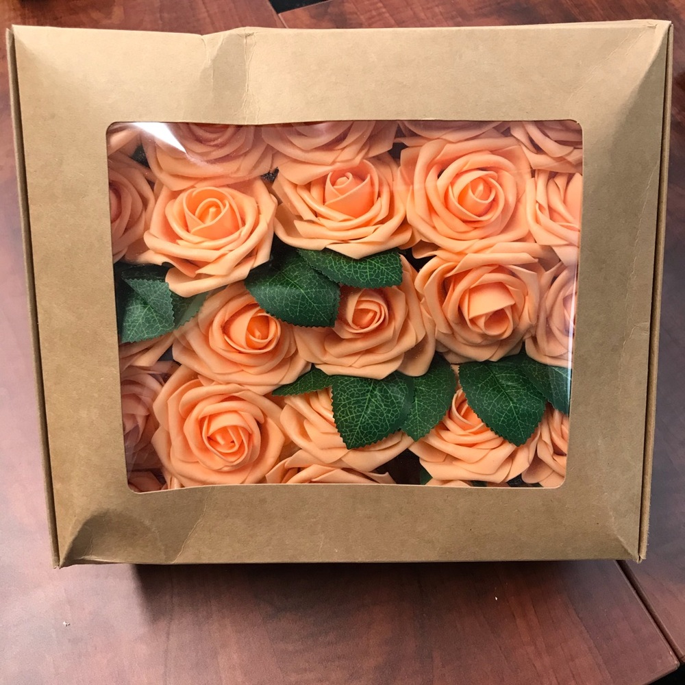 25 Pcs Artificial Rose Flower Heads Wedding Orange - Picture 2 of 5